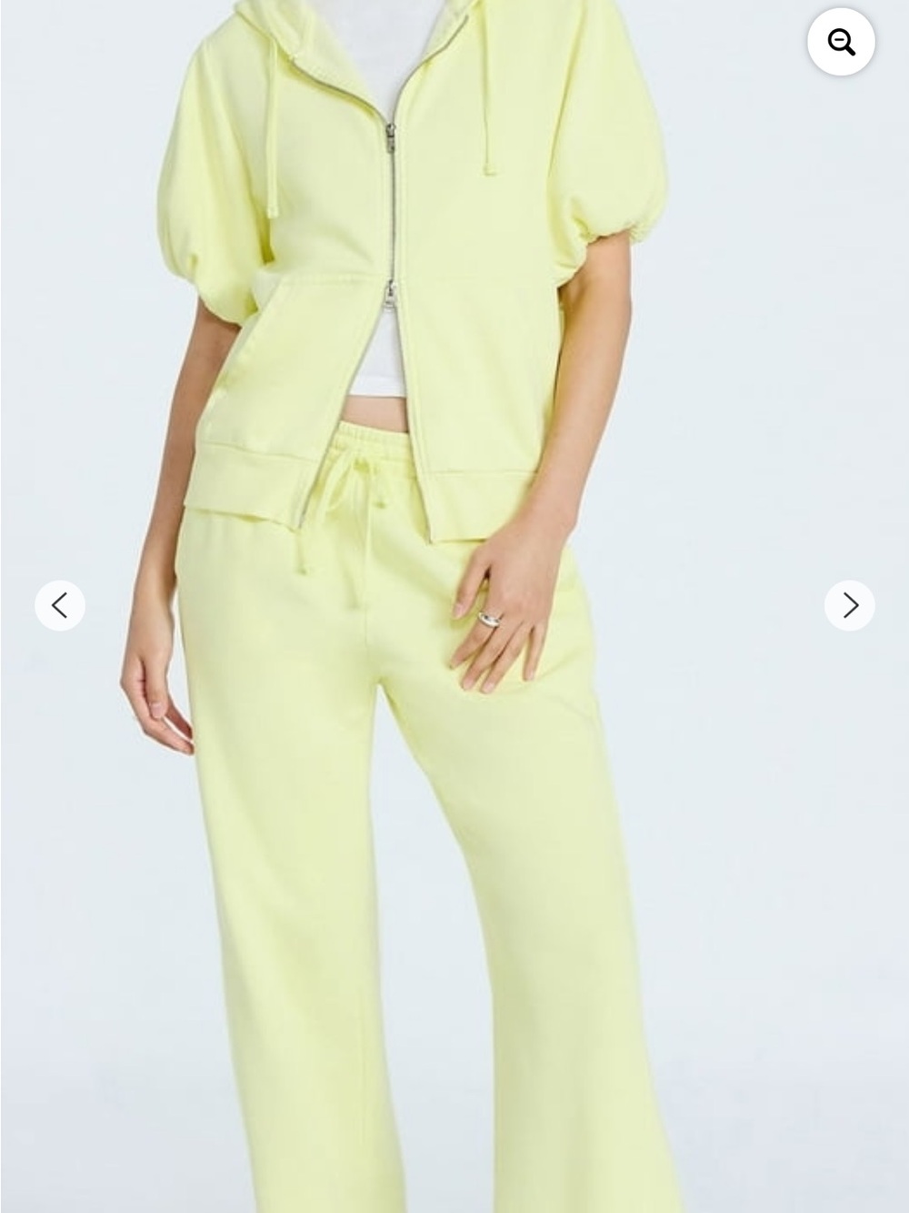 Women's Wide-Leg Drawstring Sweatpants and Jacket in Pale Yellow